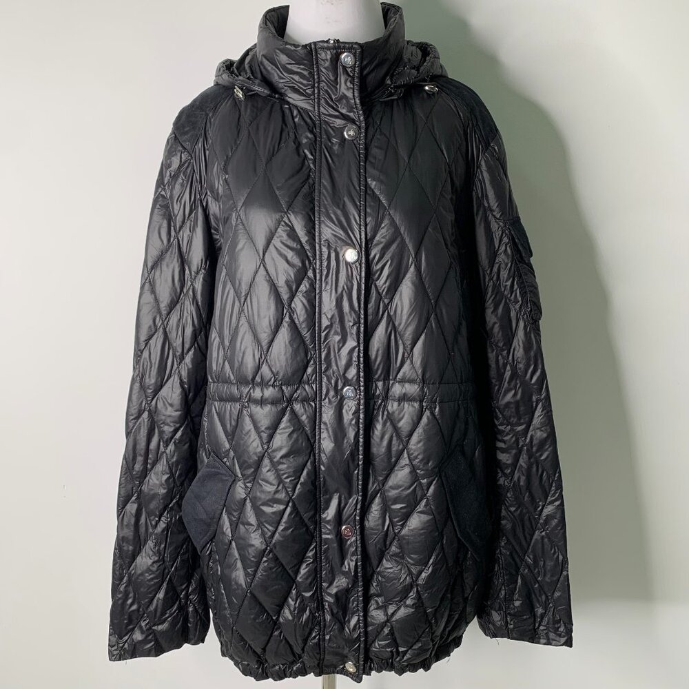 Lauren Ralph Lauren Women's Black Diamond Stitch Down Hoodie Jacket Size XL
